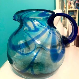 Large hand blown glass pitcher